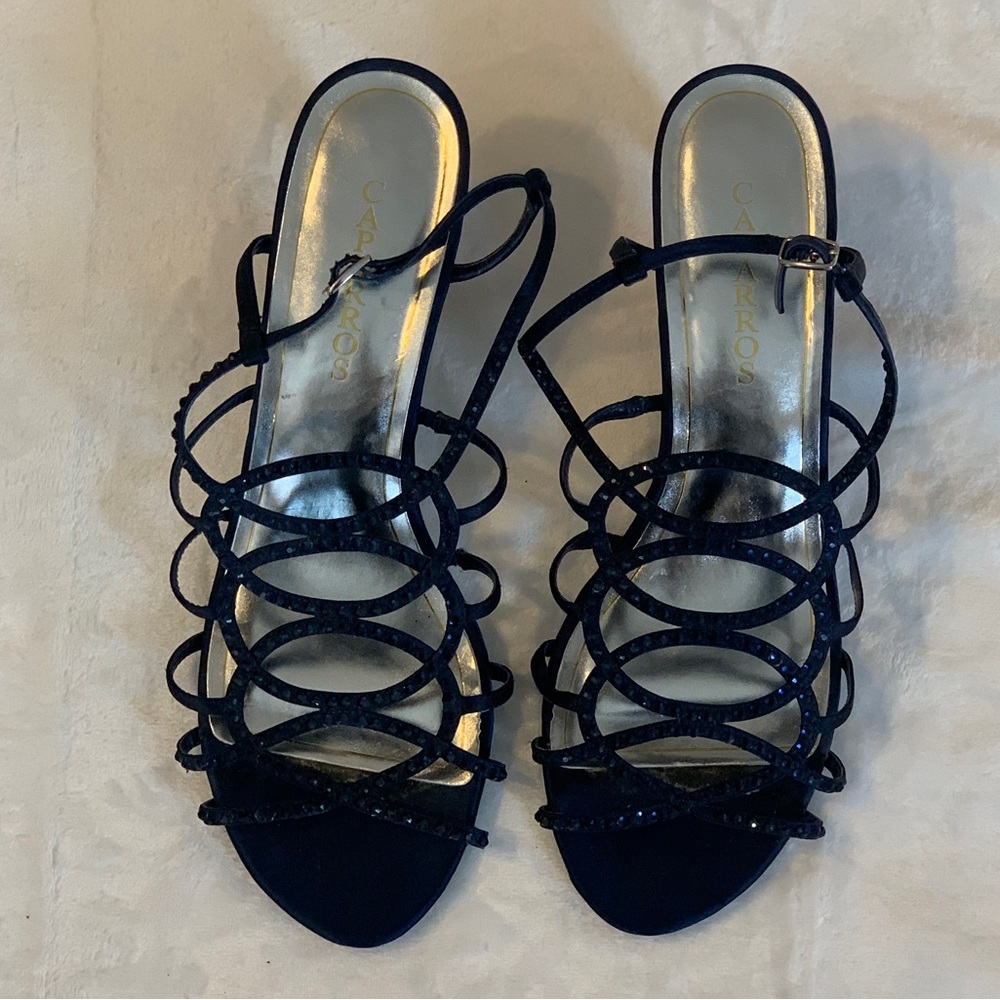 Caparros Navy Satin Jewel Embellished Evening Heel Pump, Size 11, Worn twice!!